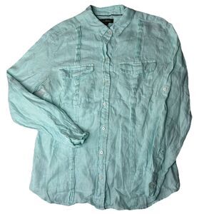 Tommy Bahama XS Women’s Linen Roll Tab Button Up Long Sleeve Light Blue Green